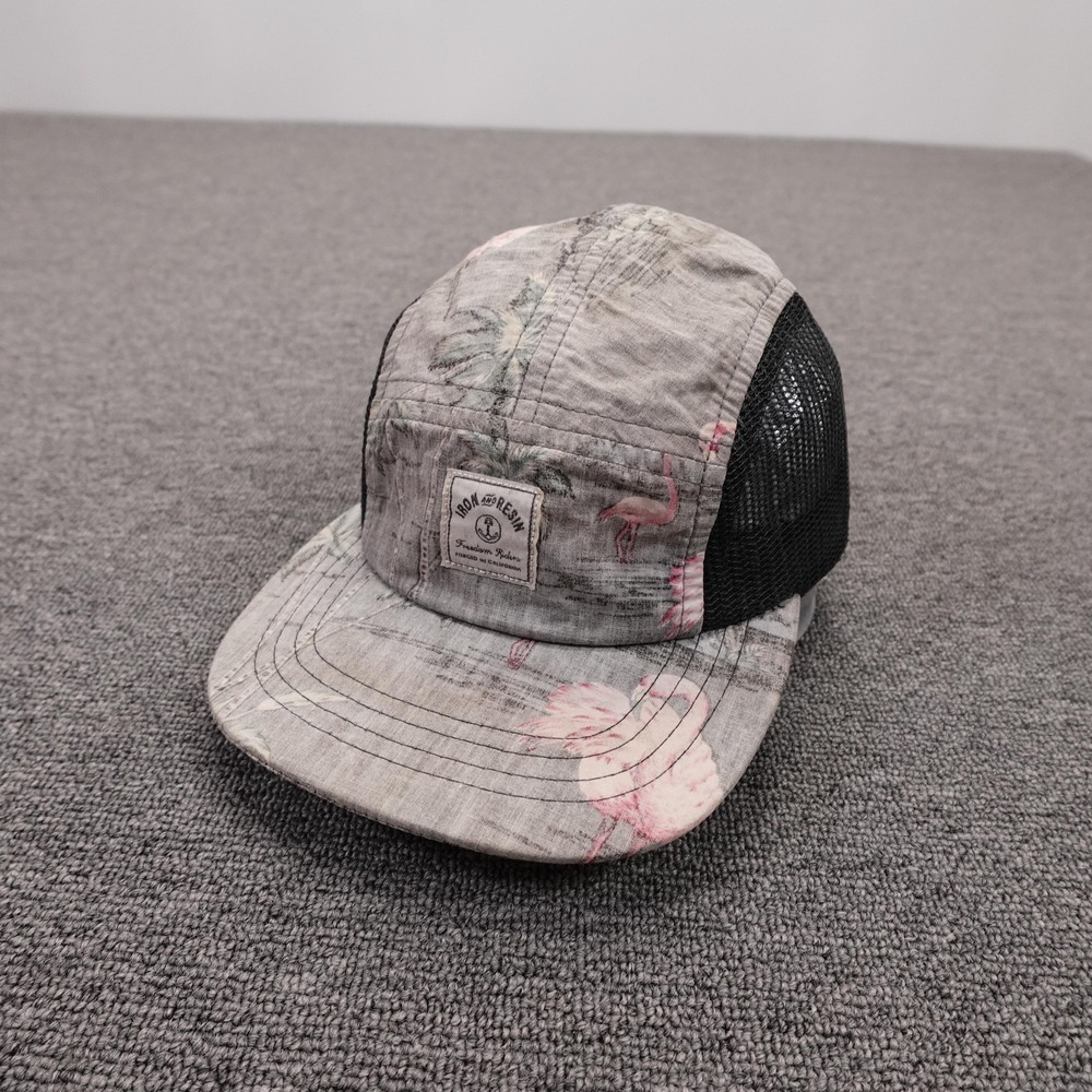 Iron And Resin Hat Cap Strap Back Mens One Size Gray Flamingo Print Mesh Trucker